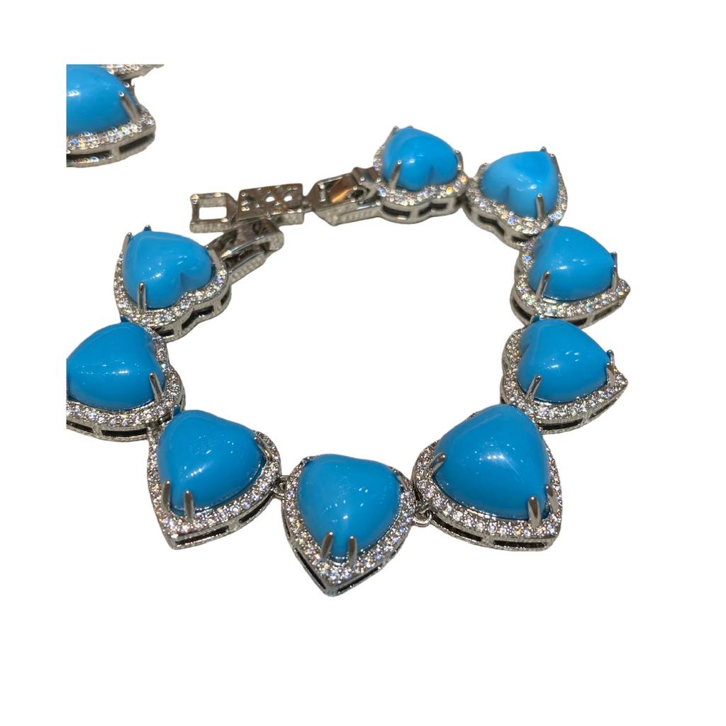 Necklace Bohemian Zircon Blue Turquoise Love Stud Earrings Necklace Women With Skirt Set