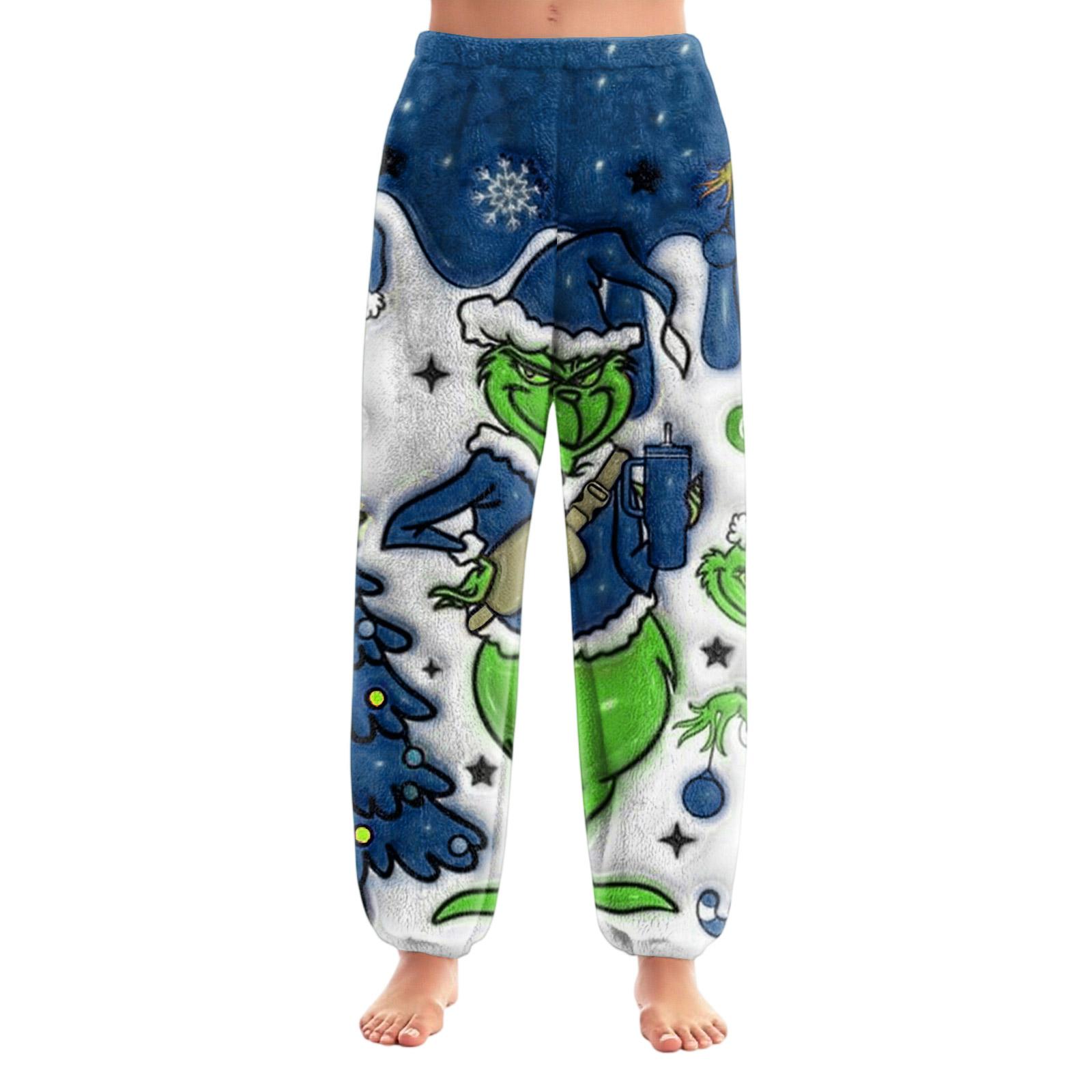 

Женские брюки с рождественским принтом, манжетами на кулиске, повседневные брюки и пижама L синий