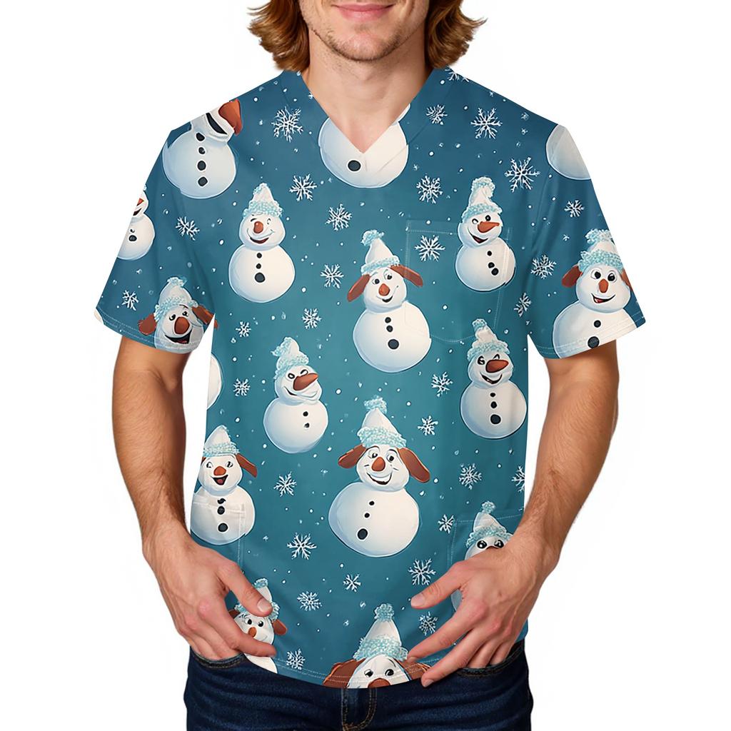 Ανδρική μπλούζα εργασίας με κοντό μανίκι με λαιμόκοψη V με στάμπα