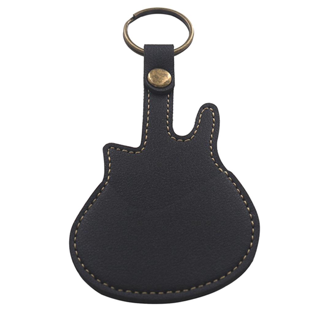 Guitar Picks Holder Case with 3 Picks, PU Leather Picks Bag and Picks Carrying Case with Keyring for Guitar Bass Ukulele