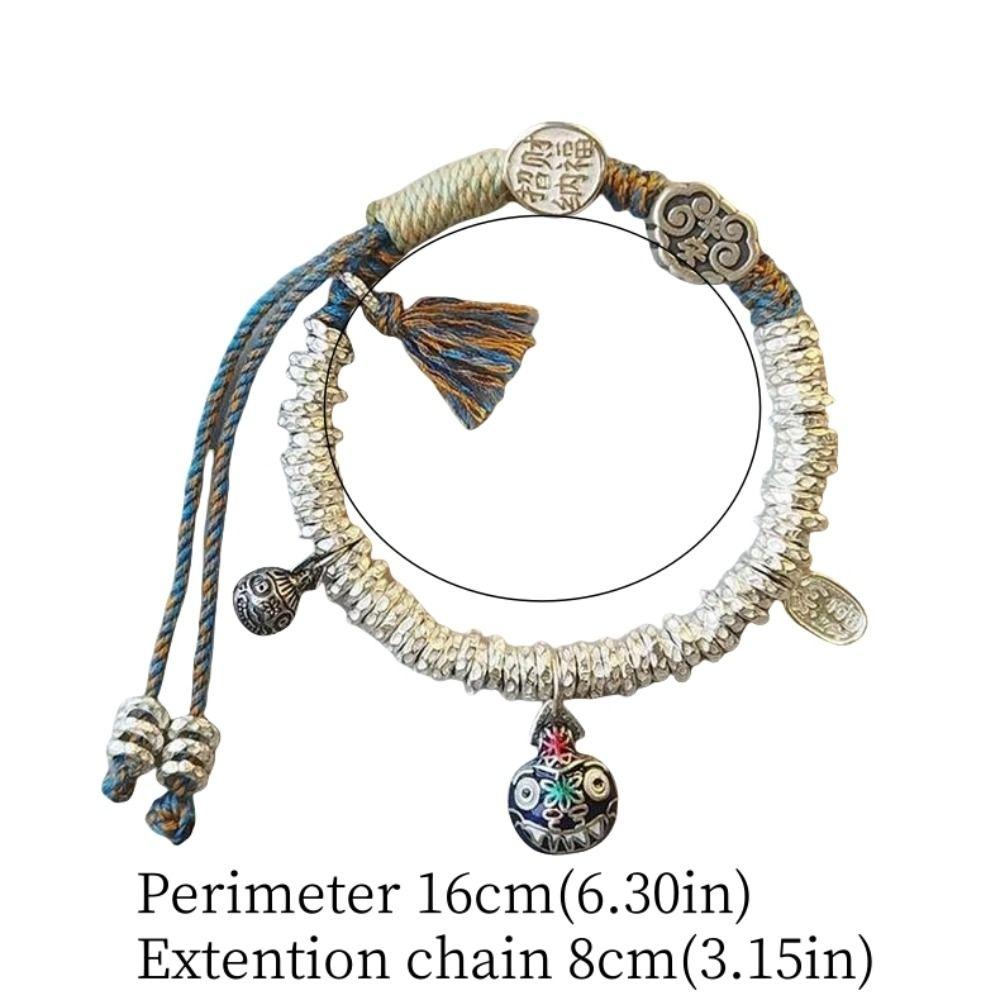 Lucky Braided Bracelet Irregular Beads Silver Beaded Bracelet Vintage Chinese Style Bracelet  Women