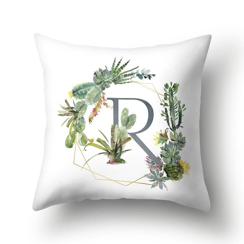 Polyester Pillowcase Home Green Succulent Pillowcase 26 English Letters Cushion Cover Car Cushion Cover