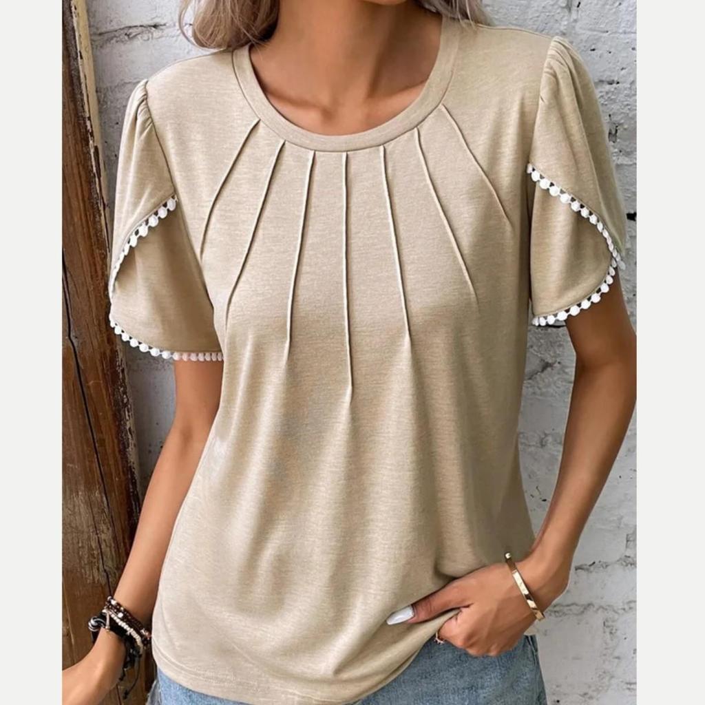 T-shirts Casual Pullovers Women's Summer Tops Fashion Blouses Short Sleeved Lace Casual T-shirt Shirt