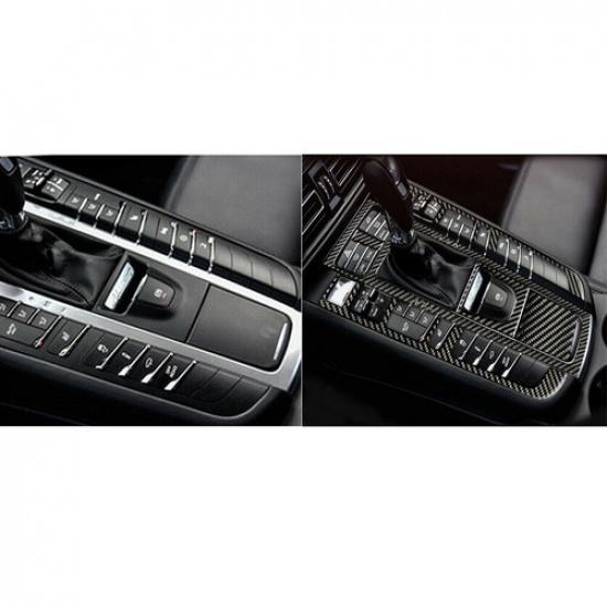 6Pcs For Porsche Macan 2014-19 Carbon Fiber Interior Gear Shift Panel Cover Trim