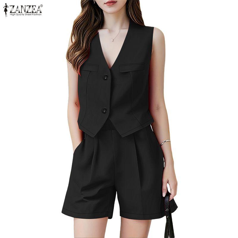 ZANZEA Women Sleeveless Vest Tops and Shorts Summer Two Piece Suit Sets