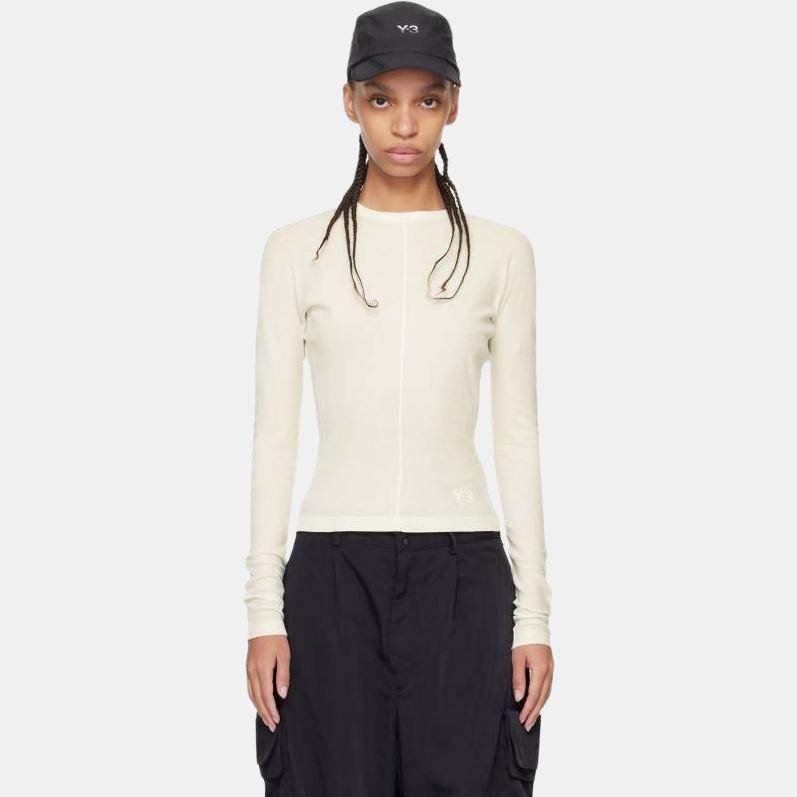 Y-3 Solid Color Crew Neck Long Sleeve T-Shirt Women tops White IV7754