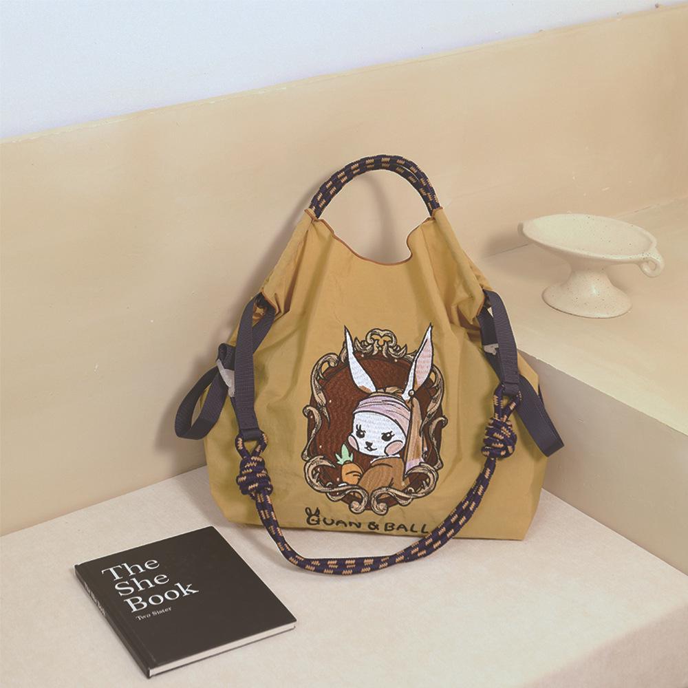 Trendy Large-Capacity Japanese-Style Nylon Embroidery Shoulder Bag for Women