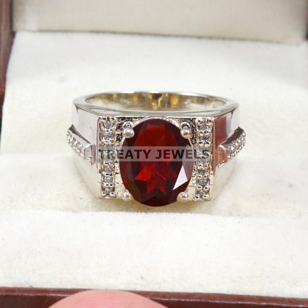 Garnet Oval Cut Gemstone With 925 Sterling Silver Ring For Men's #B111 JL375671454416