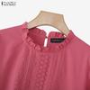 ZANZEA Women Casual Round Neck 3/4 Sleeve Loose Splice Lace Blouse
