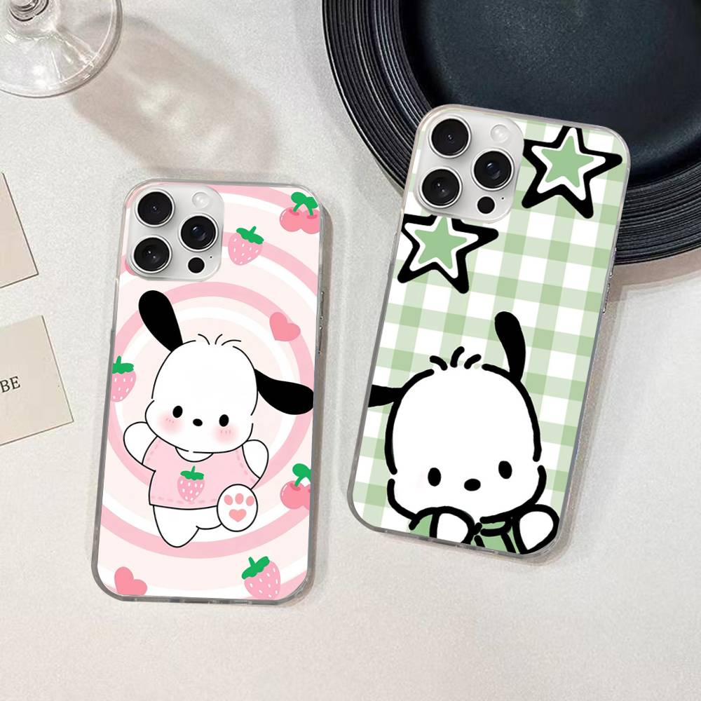 Cute P-Pochacco Phone Case For iPhone 16 15 11 12 13 14 17 Pro Max Plus Silvery Satin Cover Funda