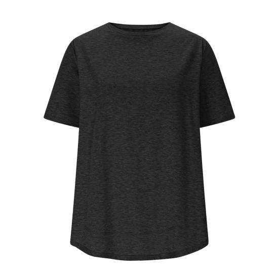 Women Tops Round Neck Short Sleeve Loose Fit Tee Shirt Pure Color Soft Breathable Fabric Summer Tops Casual Sporty Wear