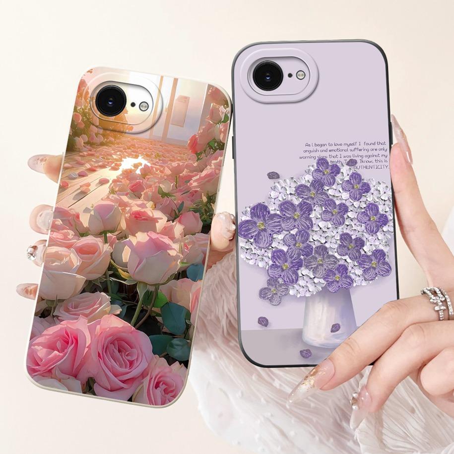 For iPhone 16E Case Popular Flower Cartoon Silicone Phone Cover For iPhone16E Funda For iPhone SE 2025 SE4 Shockproof Soft Cover