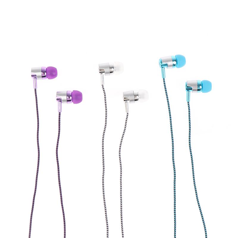 1Pc Stereo Earbuds Earphone Wired Nylon Weave Cable Earphone Headset With Mic