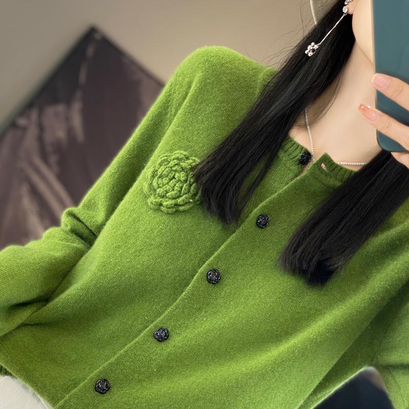 QingHe Cashmere Women's 30% Cashmere Cardigan - Soft & Warm Wool Blend Sweater