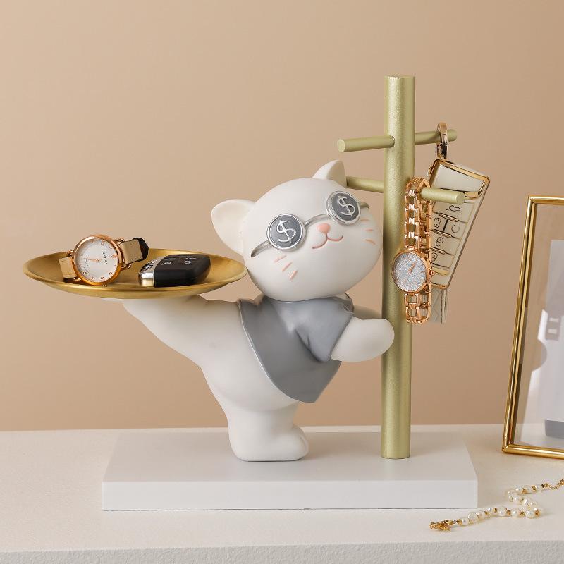 Resin Lucky Cat Key Holder for Children's Room & Entrance