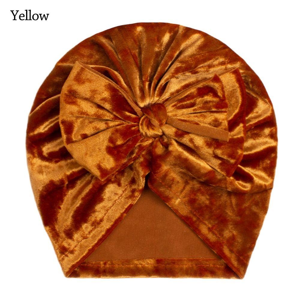 

Однотонные шляпы с большим бантом, бархатные детские головные уборы, милые аксессуары для новорожденных, детские жёлтый