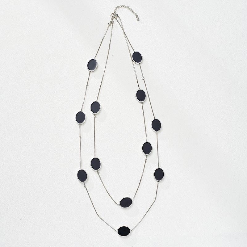 Double-Layer Black Drip Oil Necklace - Long Autumn/Winter Sweater Chain (NL088)
