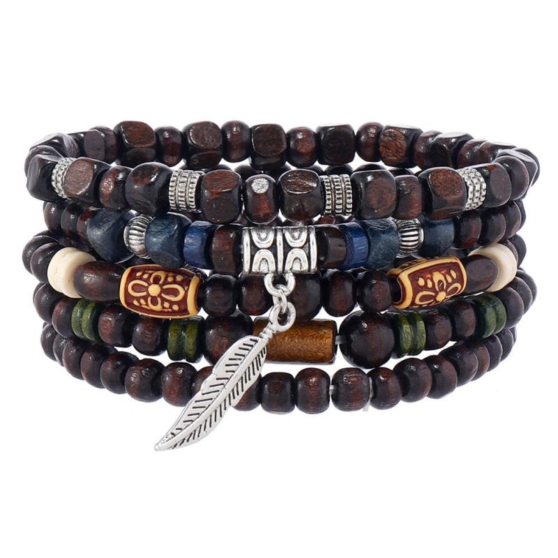 

Винтажные мужские браслеты в богемном стиле с бусинами, многослойные, с деревянными бусинами, с кокосовыми бусинами, цепочки, ювелирные аксессуары, подарки