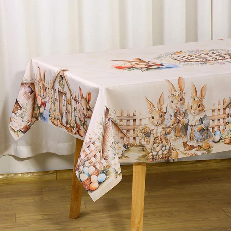 Vintage Easter Bunny Eggs Tablecloths Holiday Party Decor Spring Floral Rectangle/Round Table Cover Easter Decorations For Home