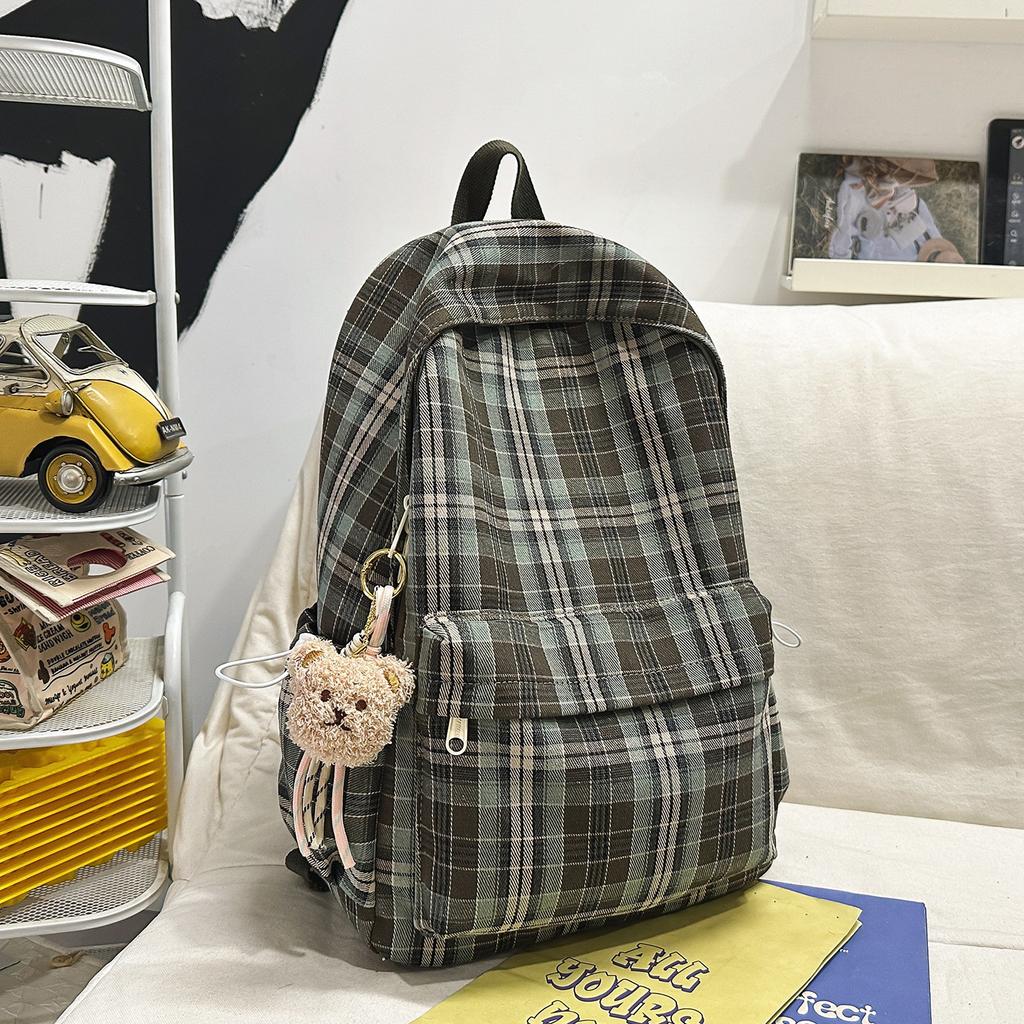Schoolbag Schoolbag Junior High School Girls Japanese Ins Retro Plaid College Students Simple and Versatile Korean Version High School Backpack Women