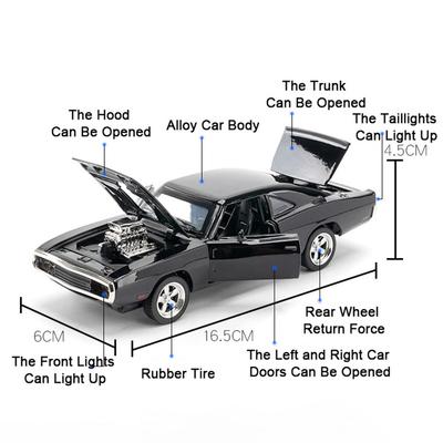 1:32 Mustang GT500 Charger 1970 Alloy Car Model Toy Sound and Light Feedback Ornaments Collection Models Children's Toys Gifts