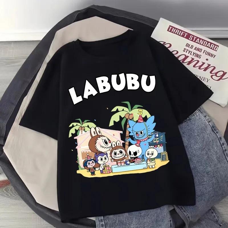 Letní Labubu Dětské Oblečení Chlapecké Oblečení Dětské Roztomilé Kreslené Potisknuté Tričko s Krátkým Rukávem Dívčí Labubu Letní Ležérní Top Volný