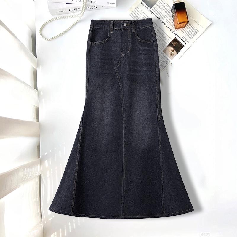 Gonna midi bodycon a coda di pesce in denim a vita alta rétro Autunno/Inverno 2025 con design snellente e modellante per i fianchi