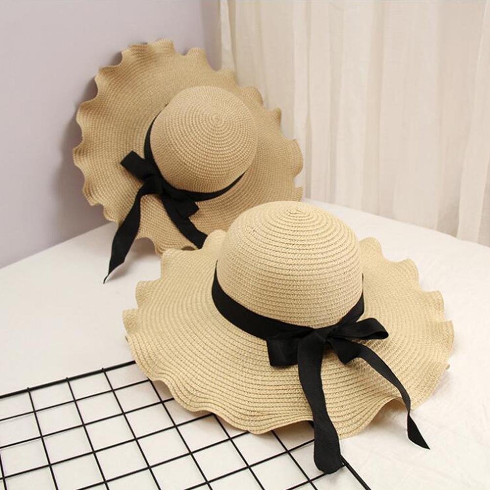 Women Concise Elegant Foldable Bowknot Straw Sun Hat
