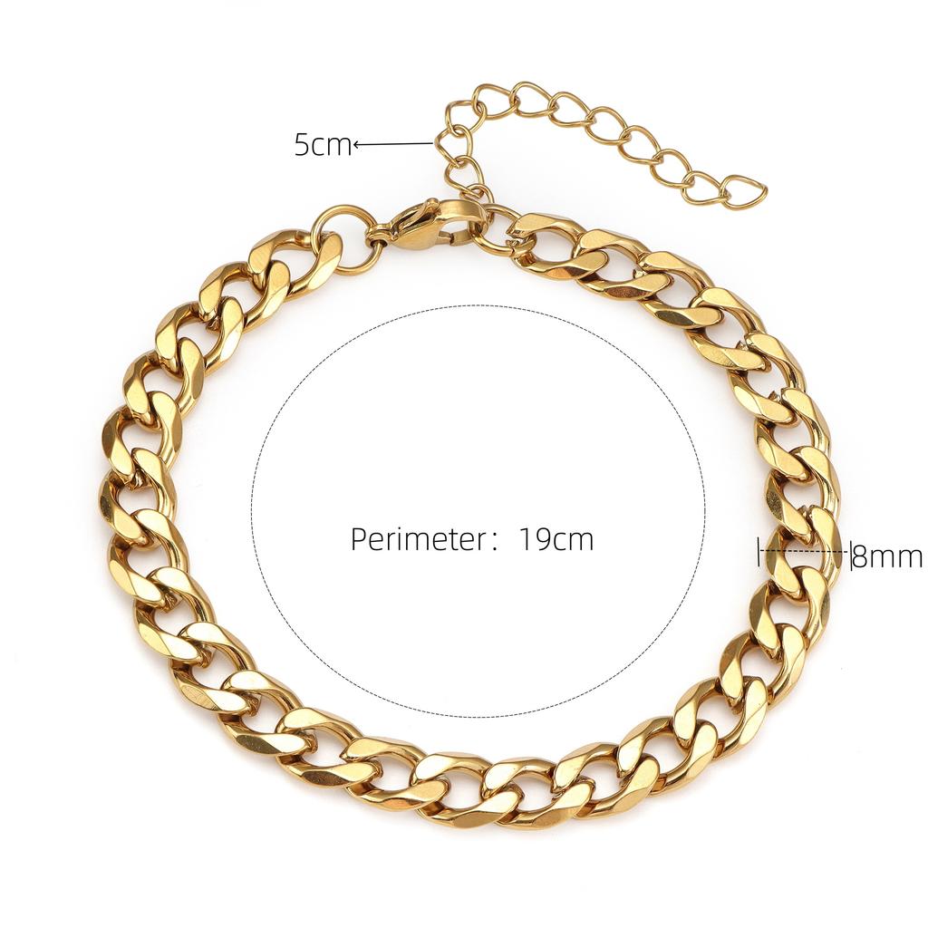 Waterproof NK Link Bracelet Stainless Steel Silver Gold Non-tarnish Curb Chain Bangle Hip Hop Punk Jewelry for Men