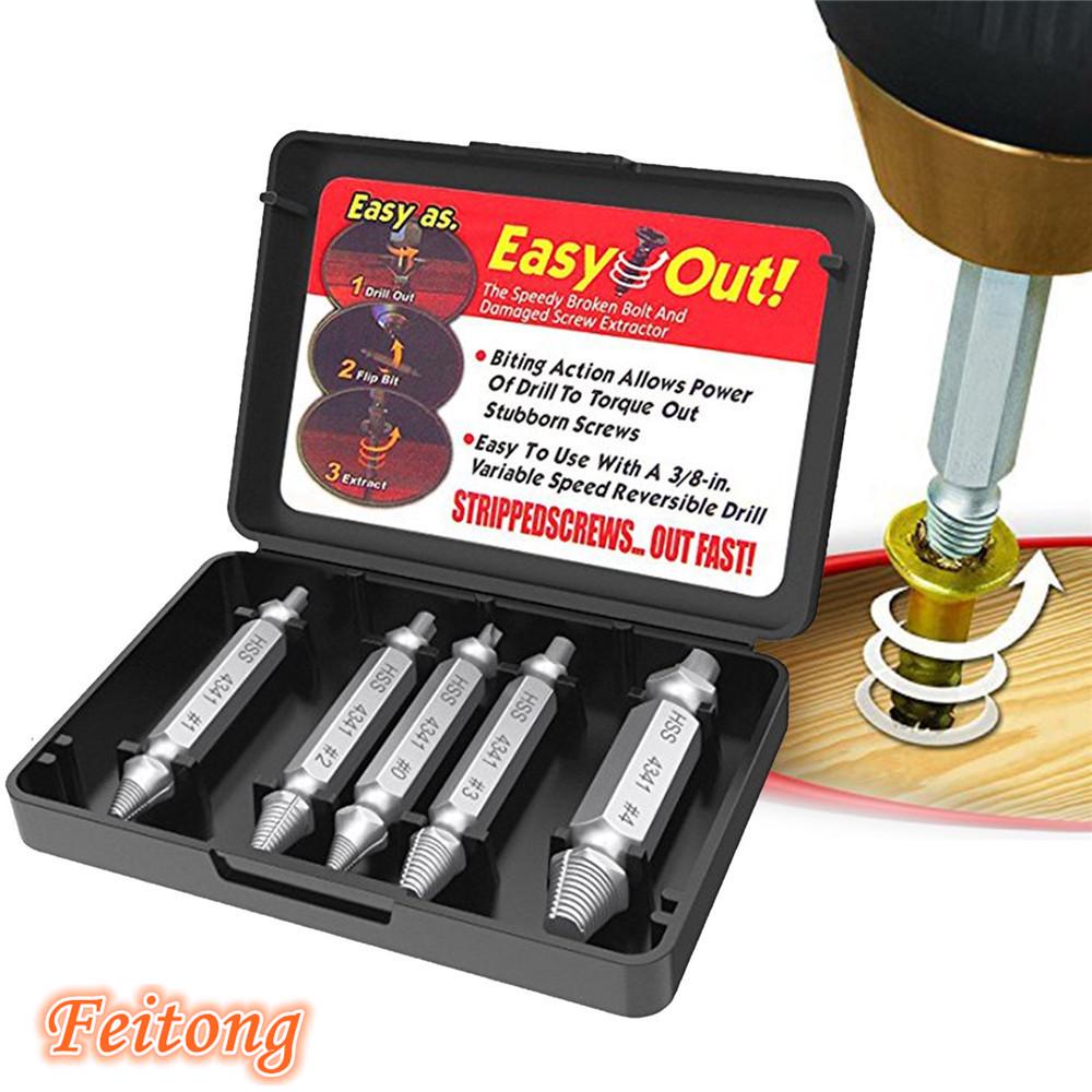 5pcs Vis Extracteur Forets Guide Set Endommagé Endommagé Boulon Remover Easy Out