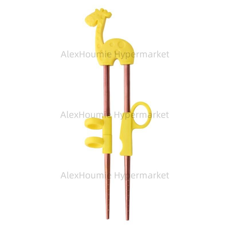 1Pair Kids Learning Training Chopsticks Cartoon Cute Silicone Animal Stainless Steel Food Sticks Detachable Reusable Tableware