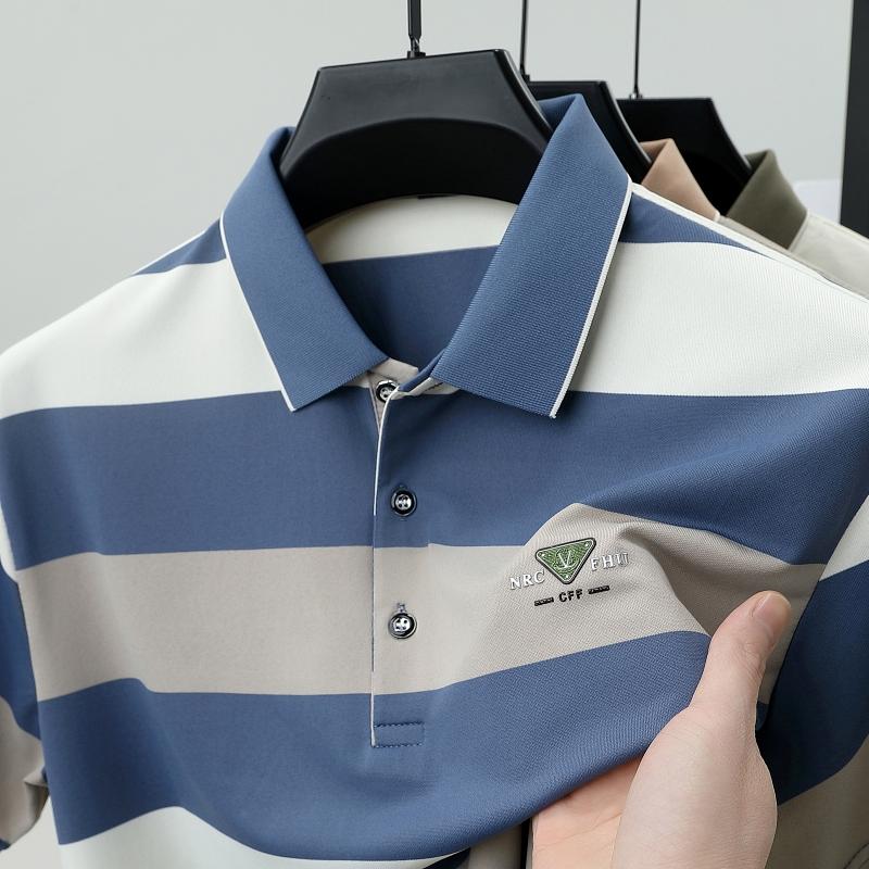 Luxury brand emboss short sleeve polo shirt fashion T-shirt stripe color blocked summer pure cotton comfort casual men's wear