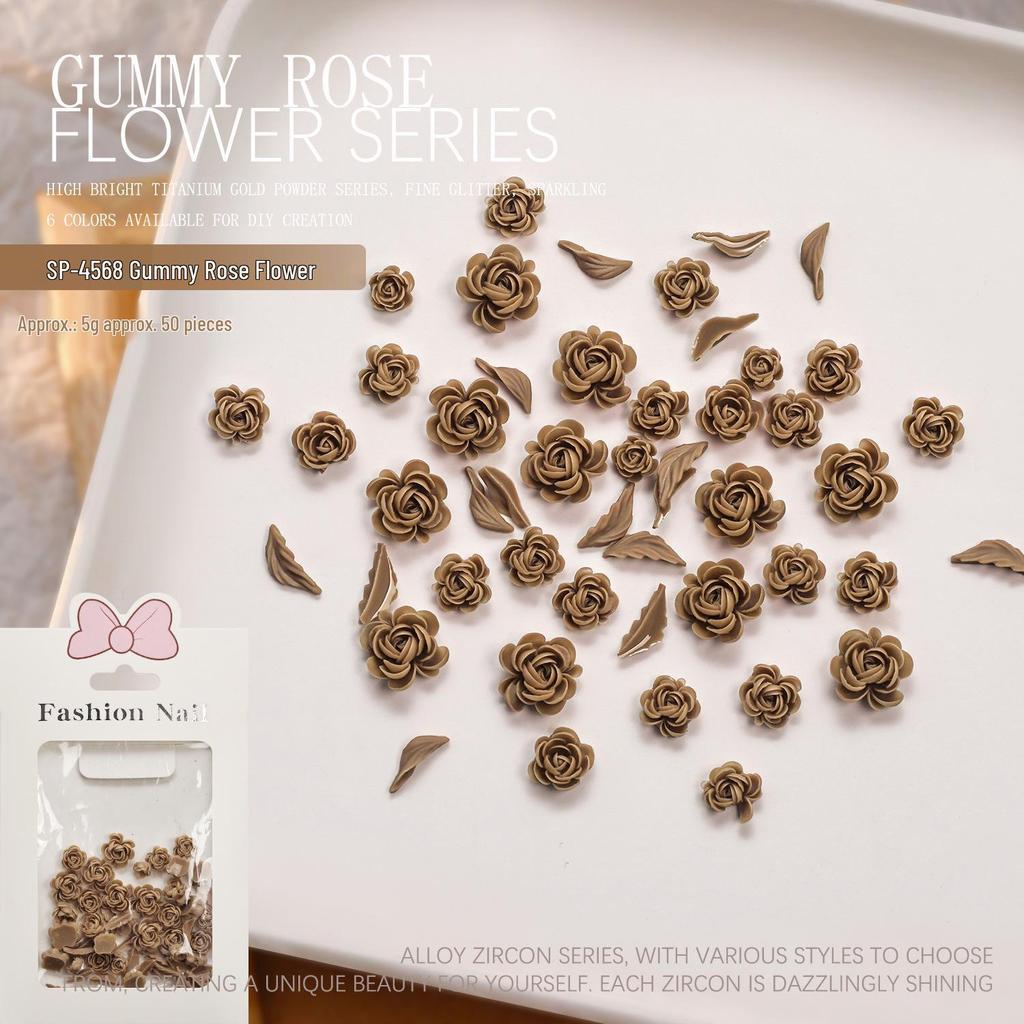 Crimson Rose 3D Nail Art Accessories - DIY Press-on Flower & Leaf Design