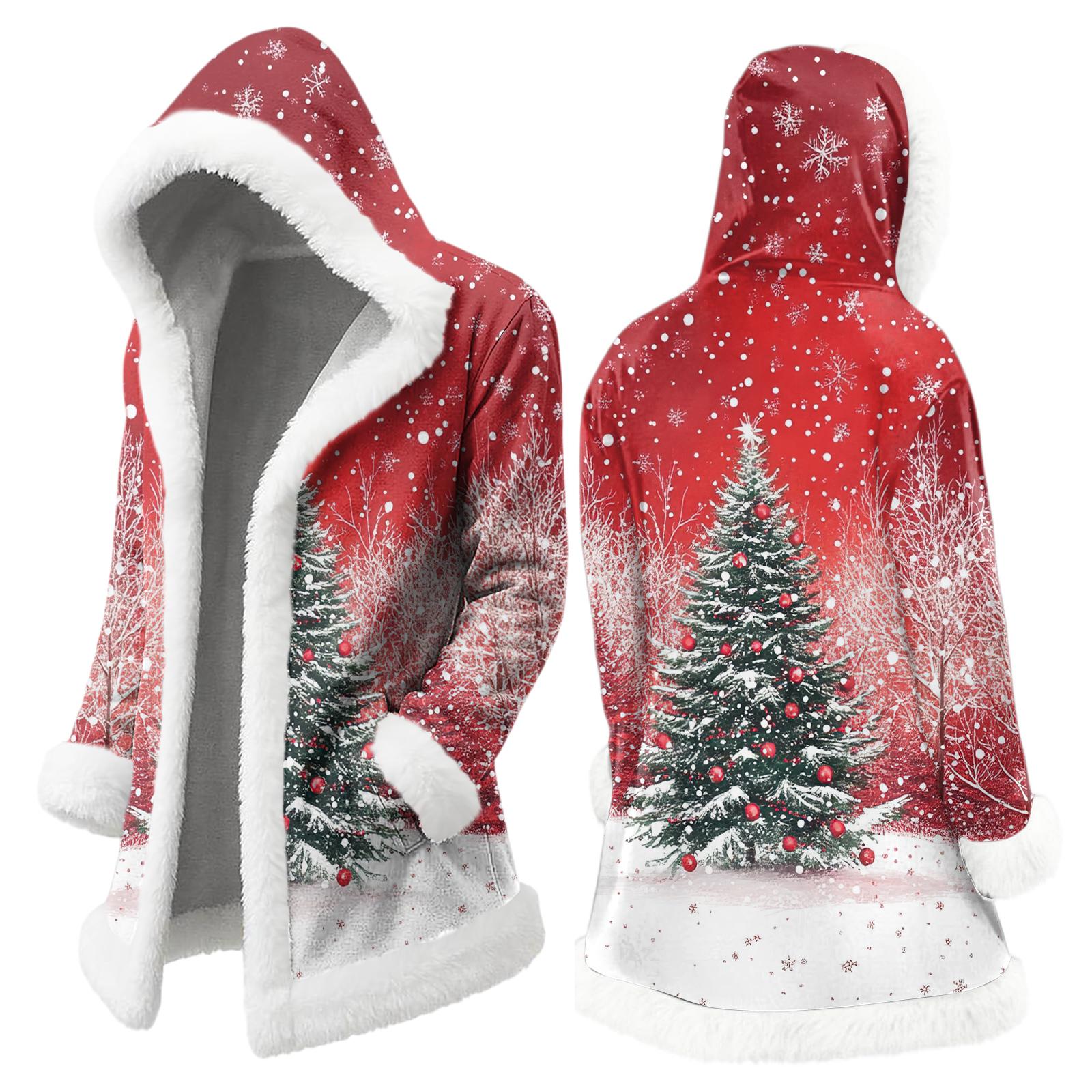 

Чоловічий різдвяний довгий кардиган з капюшоном та кишенями, тепла куртка S червоний