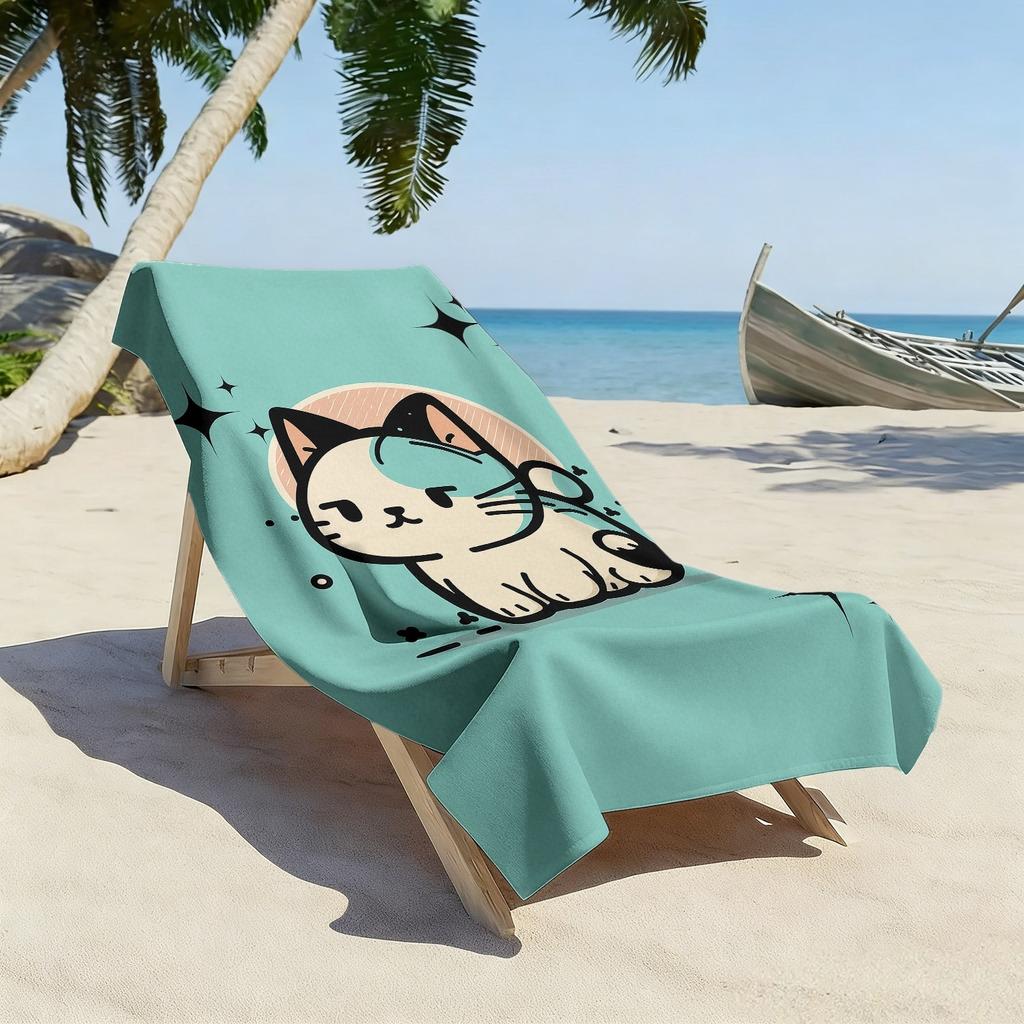 1pc, Oversized Soft Beach Towel in a Cartoon Cat Style, Featuring a Star Print Design, Made of Ultra-Fine Microfiber, Quick-Dryi