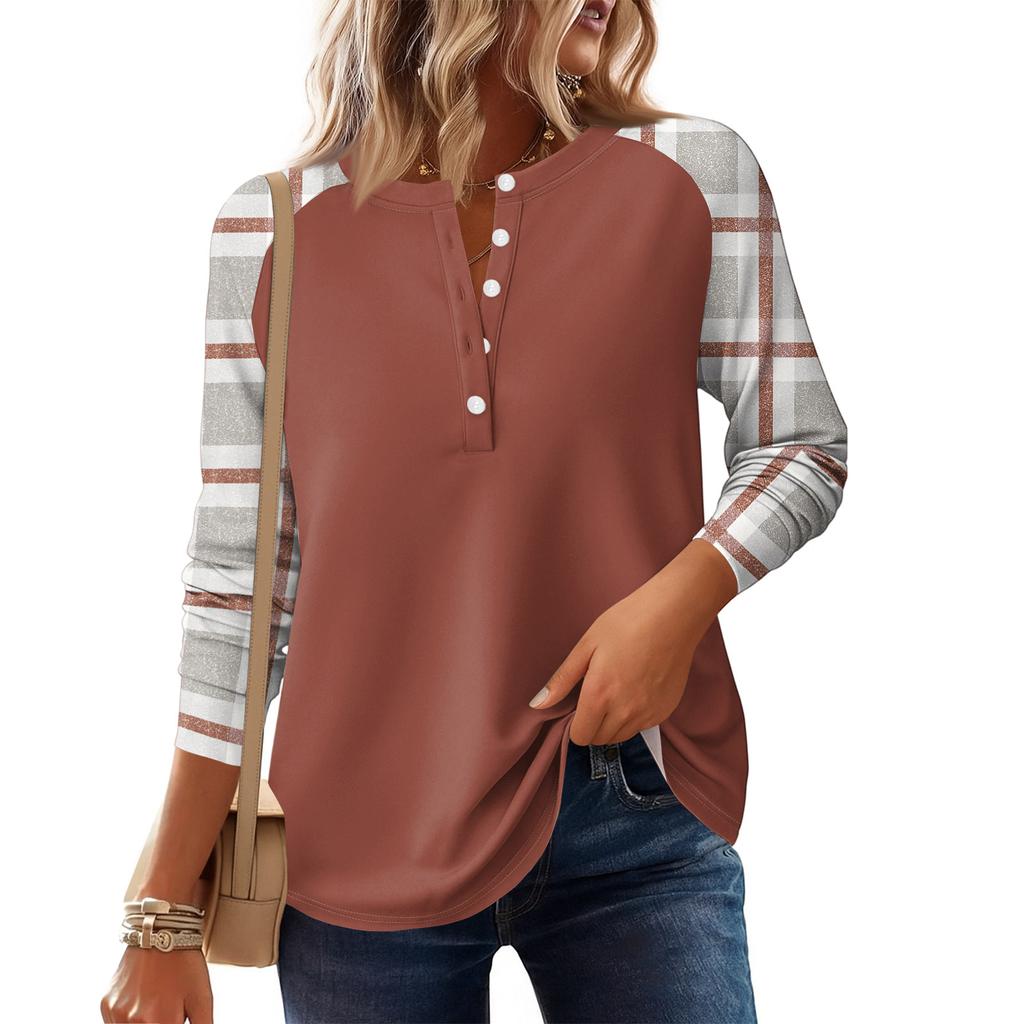 Damenmode Locker Langarm Rundhals Casual Oberteil