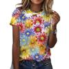 Summer Round Neck 3D Flower Pattern Printed Top Fashionable Casual Short Sleeved Women's T-shirts