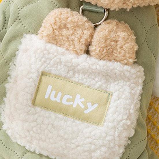 jijijing Quilted Dog Jumpsuit, Cozy Pet Four-Legged Outfit, Hoodie with Cute Plush Ears, Warm Onesie Clothes for Small Dogs Winter Wear