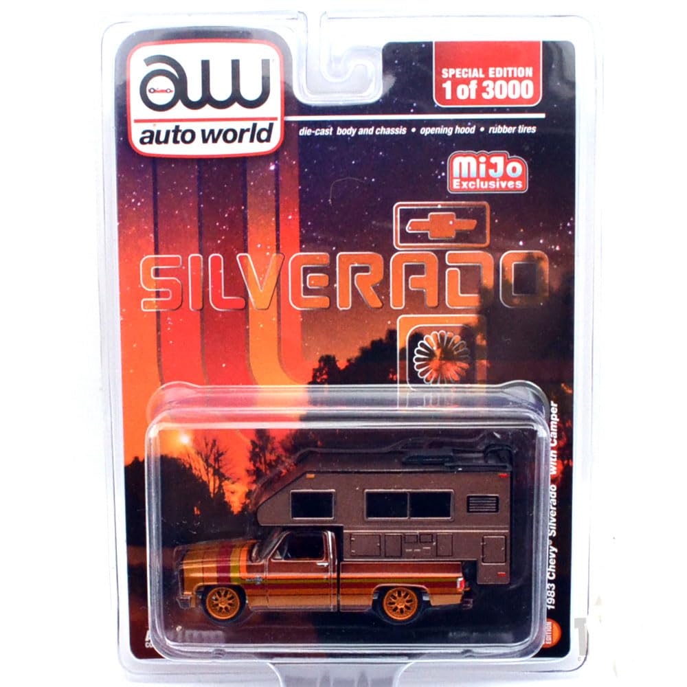 Auto World 164 Scale Auto World 1/64 MiJo Limited Edition - 1983 Chevrolet Silverado Pickup Truck with Camper