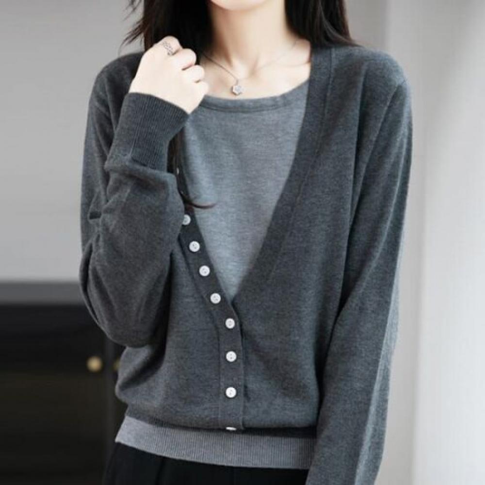 Navava Daily Round Neck Long Sleeve Knit Tee Nk3246 2in1