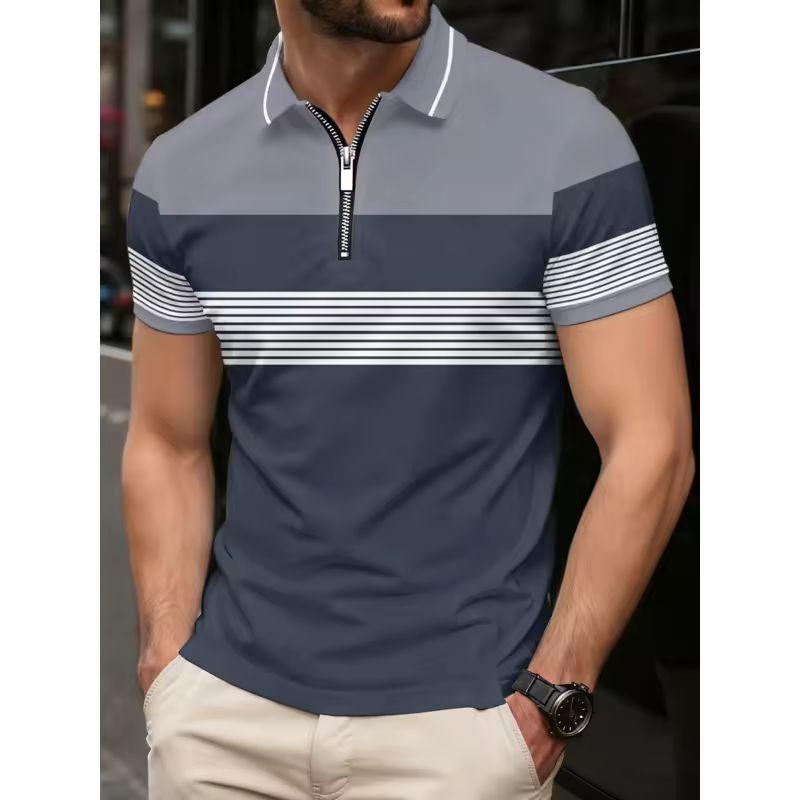 Men's Fashionable Pocket Comfortable Solid Color 3D Digital Printing Summer Outdoor Wear Europe United Popular Polo Shirt