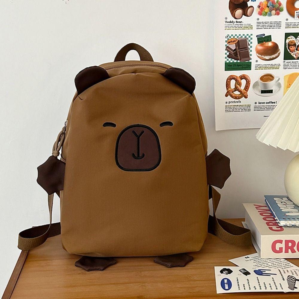 Kawaii Capybara Nylon Backpack Korean Style Cartoon Students Book Bag Capybara School Bag  Outdoor