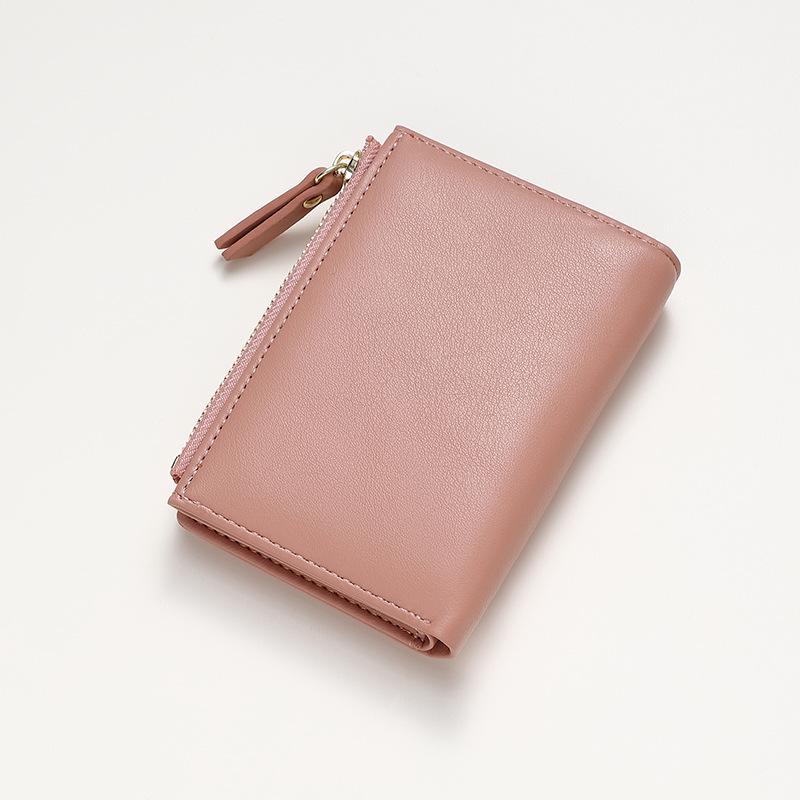 Women Short Wallet Ultra-Thin PU Leather Clutch Zipper Coin Purse Mini Money Bag Girls Small Cute Pink Card Holder