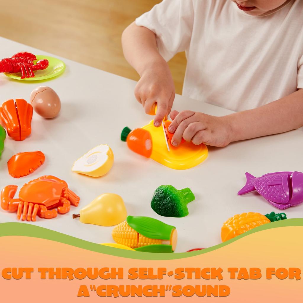 Joyfy 60 Pcs Play Food Set for Kids Kitchen, Color Sorting Toy Food for Boys Girls Pretend Play Fake Food Toy for Toddlers