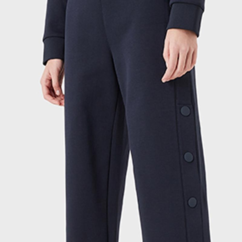 Emporio Armani Solid Color Loose Fit Side Button Straight Leg Casual Pants Women bottoms Black 3L2P6C2JYWZ-0922