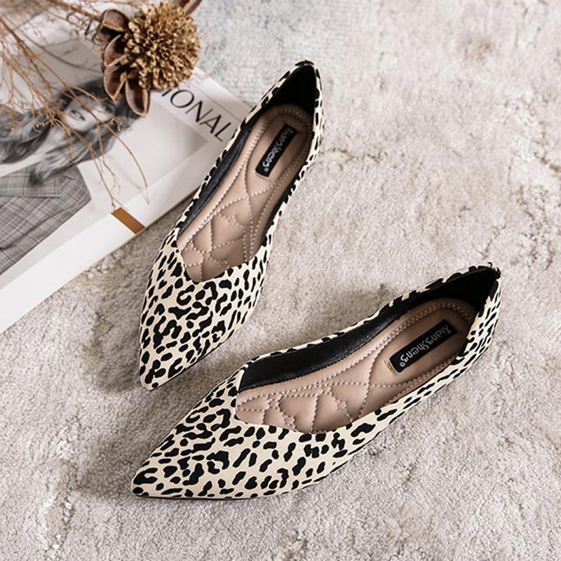 Fashion Pointed Toe leopard pattern flats woman ballerina casual loafers shallow soft bottom moccasins shoes women 2025 plus size 34-43