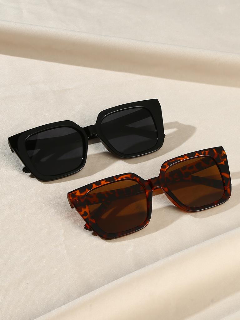 2 Stück Modische Brille mit quadratischem Rahmen, Schickes Schwarz, Schildpatt-Muster-Design, Modisches Outfit, Weihnachtsgeschenke