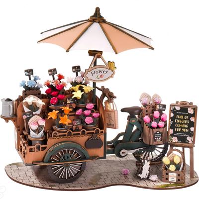 ROBOTIME 3D Puzzle 3D Wooden Puzzle Wood Puzzle Craft Blossom Cart Wooden DIY Assembly Kit Summer Vacation Craft Kit For Adults Children Gift Perfect