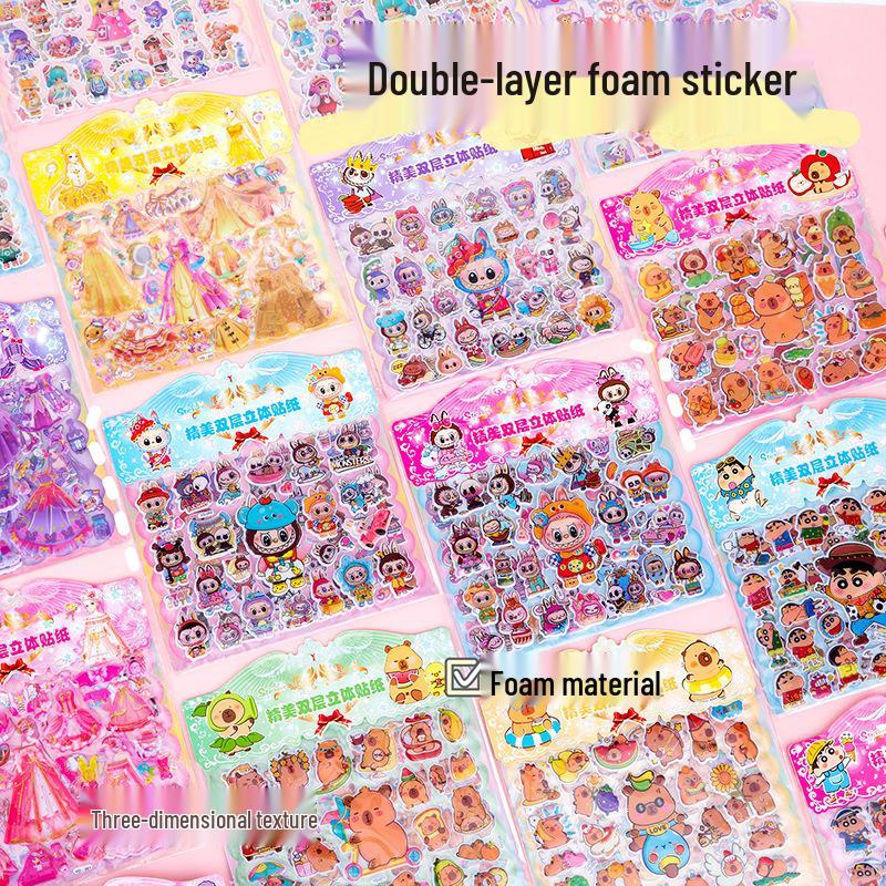 Cartoon Double-Layer 3D Bubble Stickers for Kids - Cute, Non-Peeling, Embossed Journal Adhesive Stickers