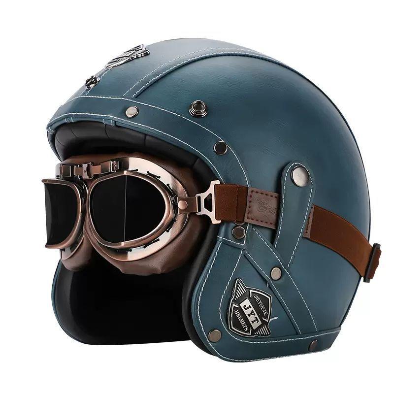 Retro Helmet Electric Motorcycle Leather Helmet Summer Pedal Cruise Motorcycle Harley Men and Women Three Quarter Helmet Half Helmet